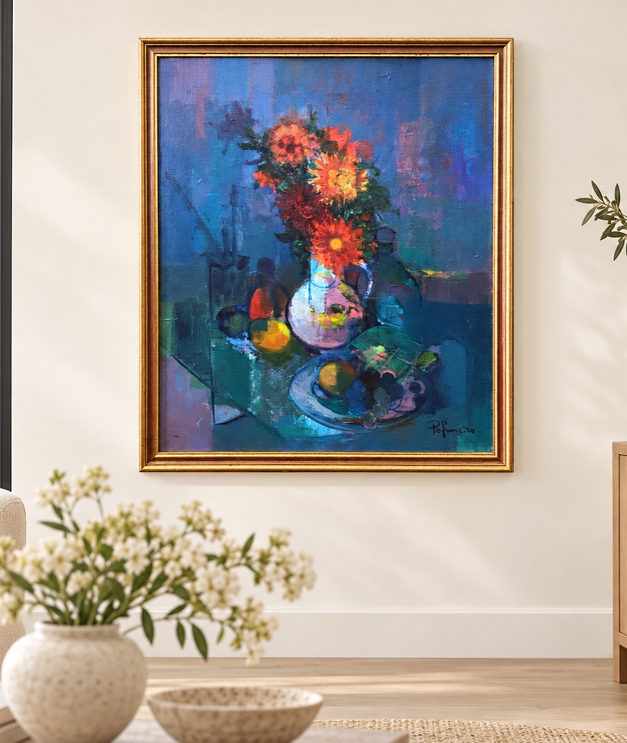 José Palmeiro 1903-1984 Signed Original Oil Painting Los Dahlias Flowers