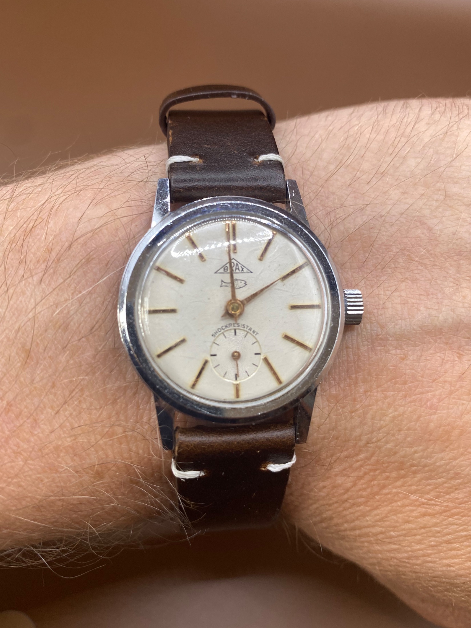 Vintage 1960s BRAX Men’s Manual Wind Watch Small Seconds Shock Resistant Tested