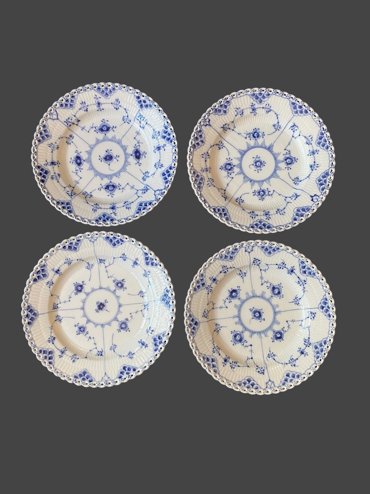 Royal Copenhagen Blue Fluted Half Lace Plates x4 23cm 1nd Quality
