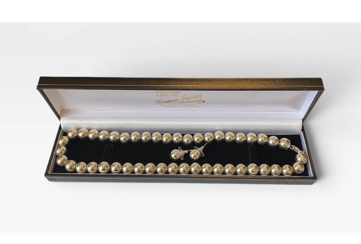 Vintage Old Florence Sterling Silver Ball Necklace & Earrings Set Italy