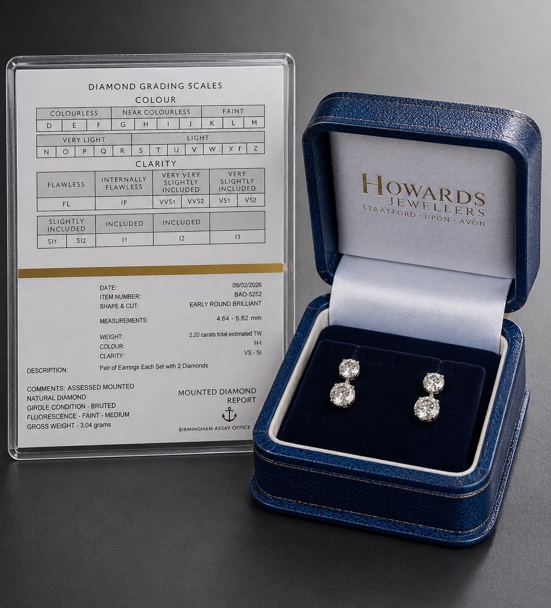 Vintage 1930s 2.20ct Diamond Earrings 18ct Gold w/ BAO Certificate