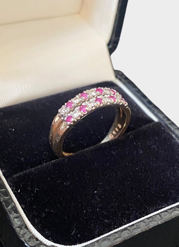 Vintage 9ct Gold Ruby & Diamond Half Eternity Ring Hallmarked Size M