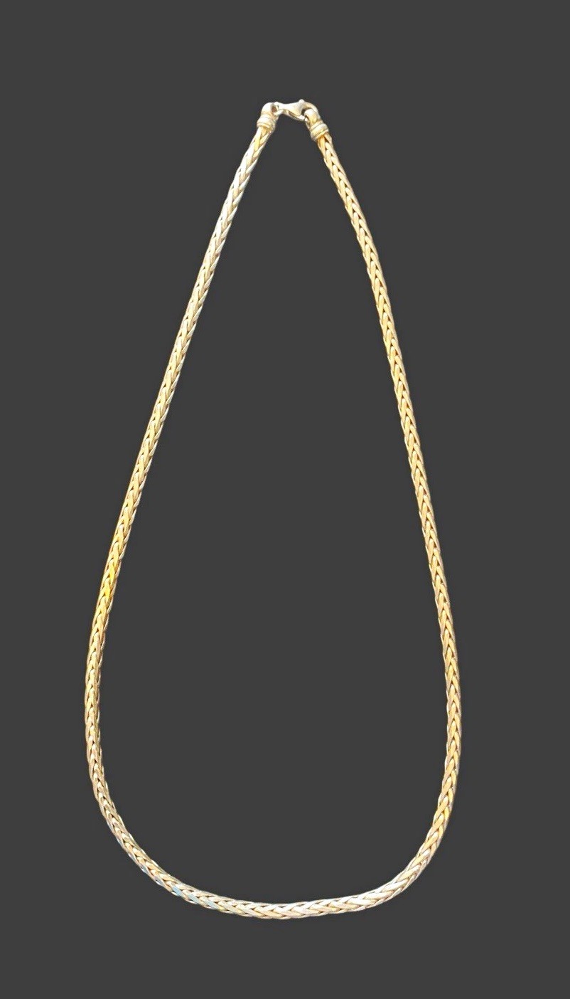 Heavy 925 Sterling Silver Wheat Spiga Chain Necklace 59.5cm Vintage
