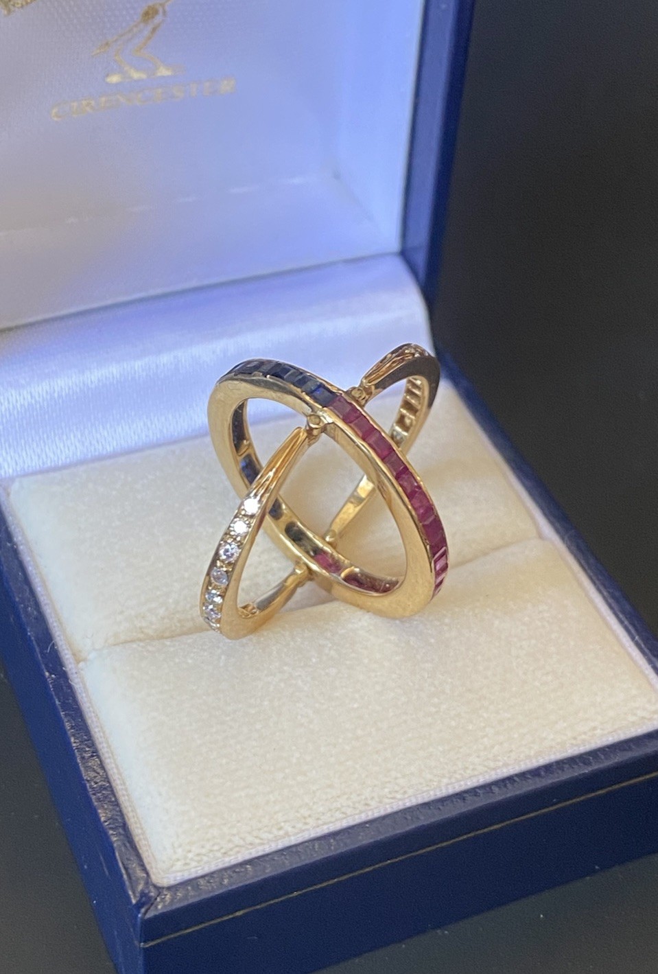Vintage 16ct Gold Flip Over Ring Diamonds Rubies Sapphires UK O 1/2