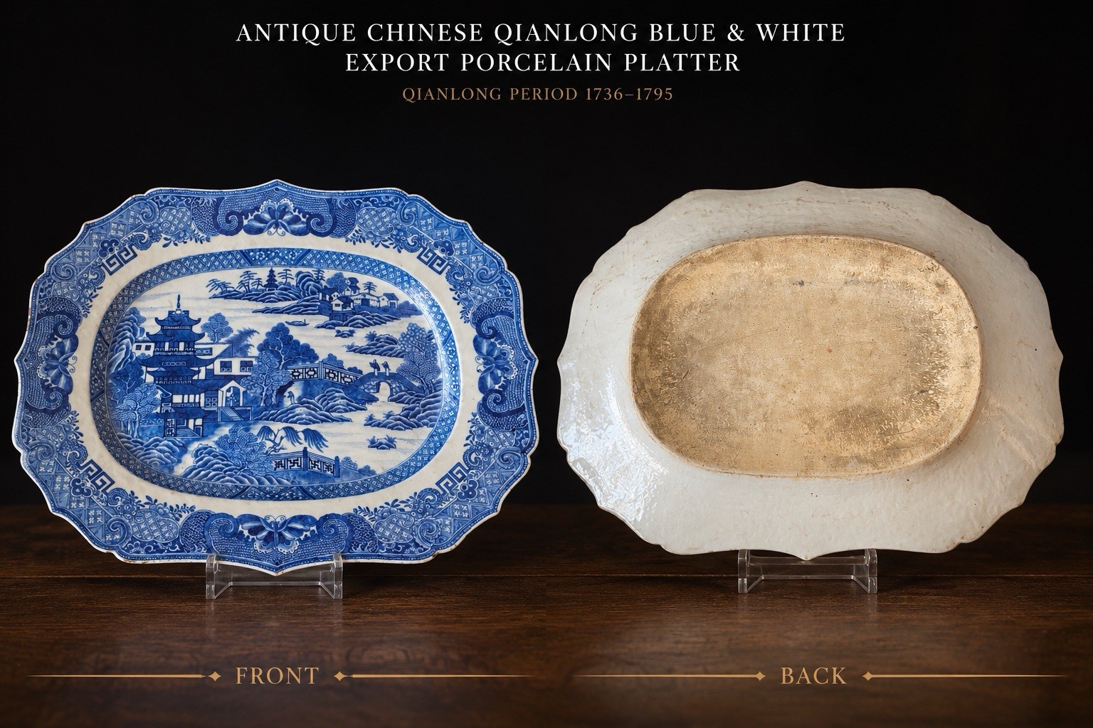 Antique Chinese Qianlong Blue & White Export Porcelain Platter 35.5cm 18thC