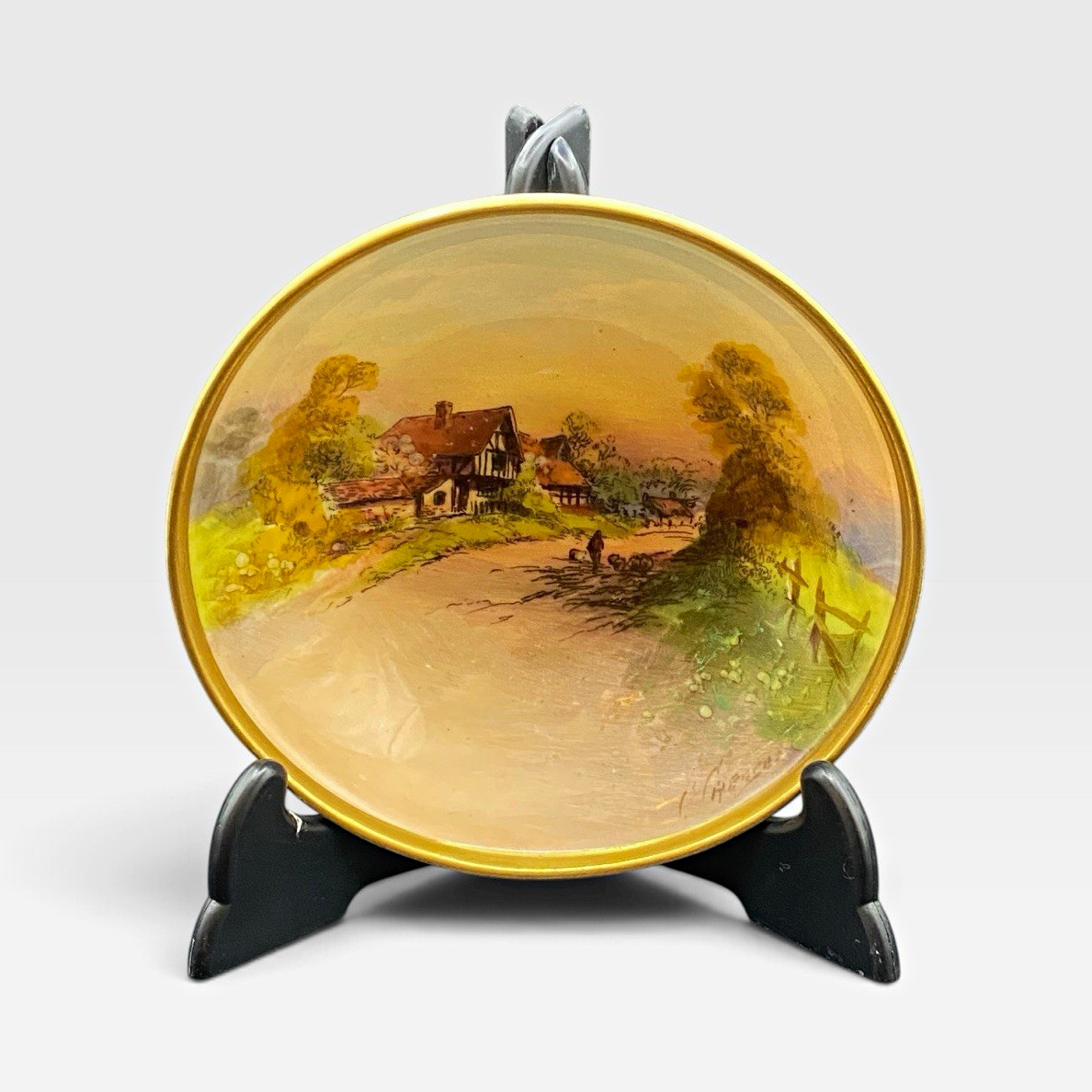 Royal Worcester Hand Painted Pin Dish Cropthorne Signed C Creese 11cm c1930s