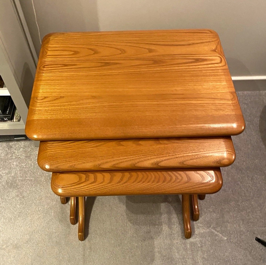 Jentique Mid-Century Modern Wooden Nesting Tables Set of 3 Brown Rectangular